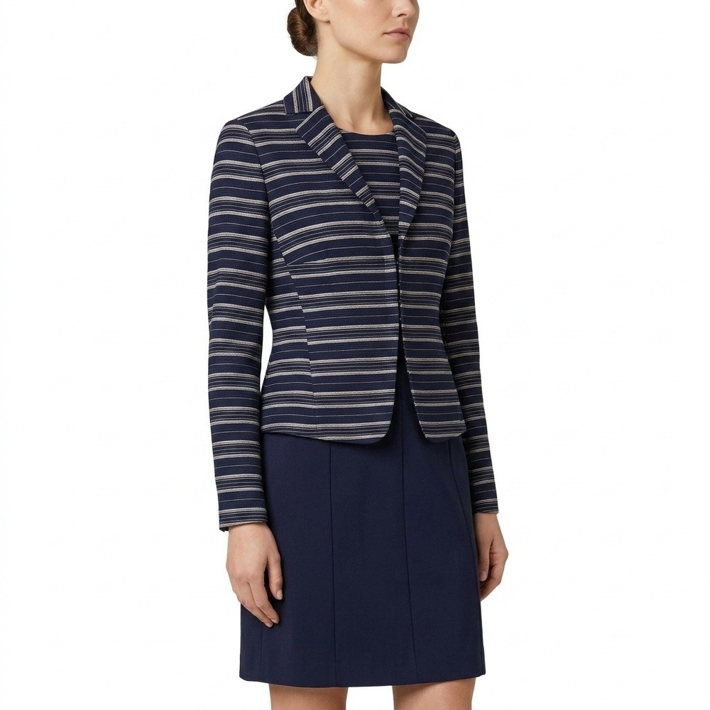 AKRIS PUNTO Striped Sheath Dress (Size 8) Blazer (Size 6) Set Navy Blue Women